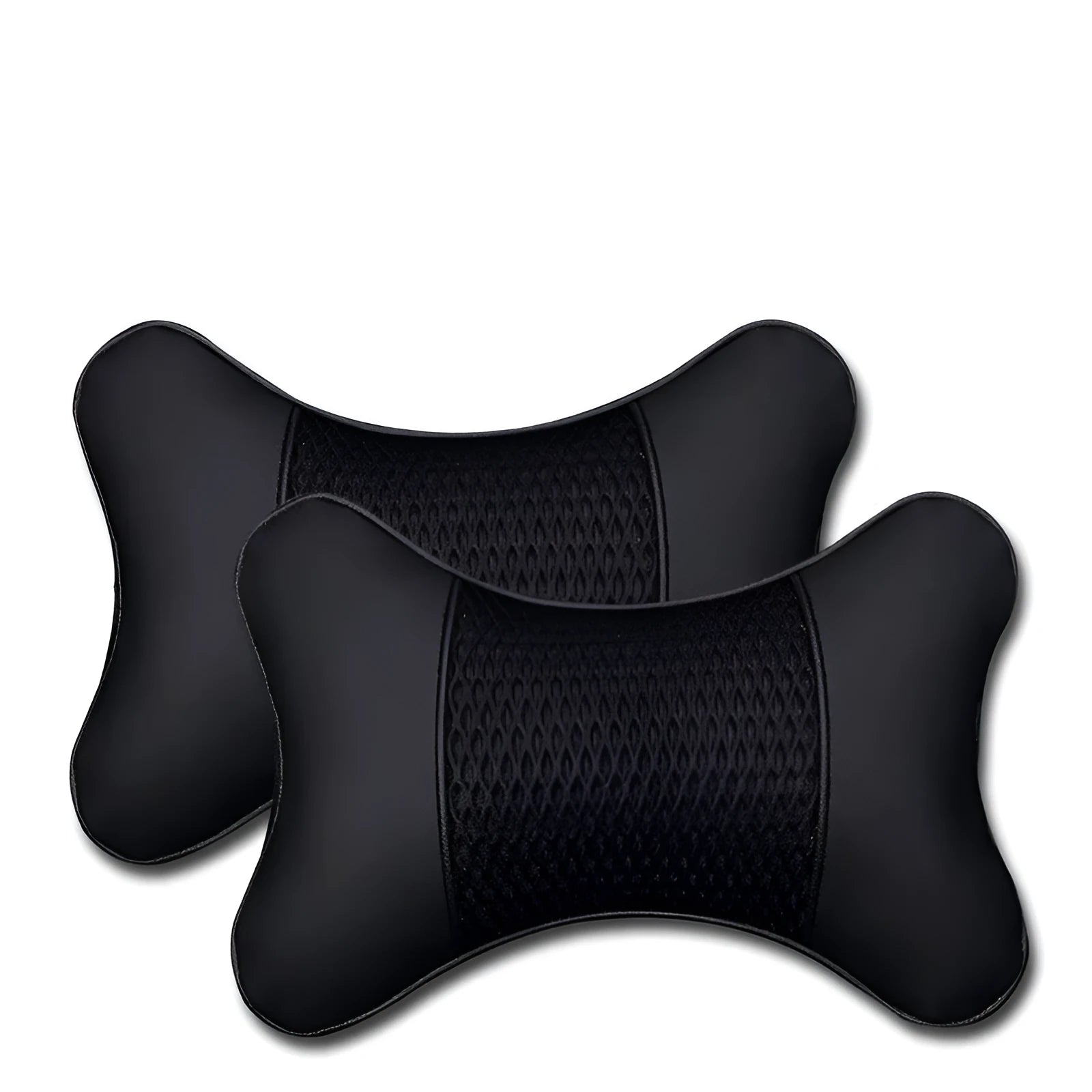 Two-piece car headrest and neck pillow set in classic black with polyester cover and flame retardant acrylic filler