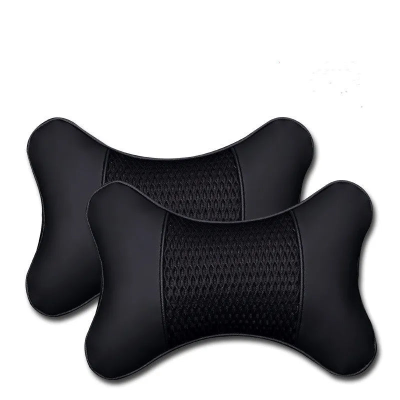 Two-piece car headrest and neck pillow set in classic black with polyester cover and flame retardant acrylic filler
