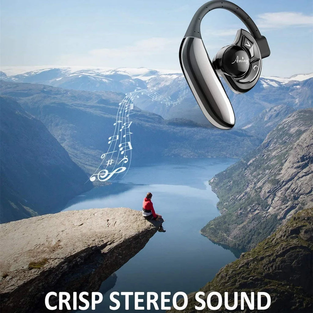 Emini UFO hanging ear Bluetooth headset in Gun Black with battery display on side