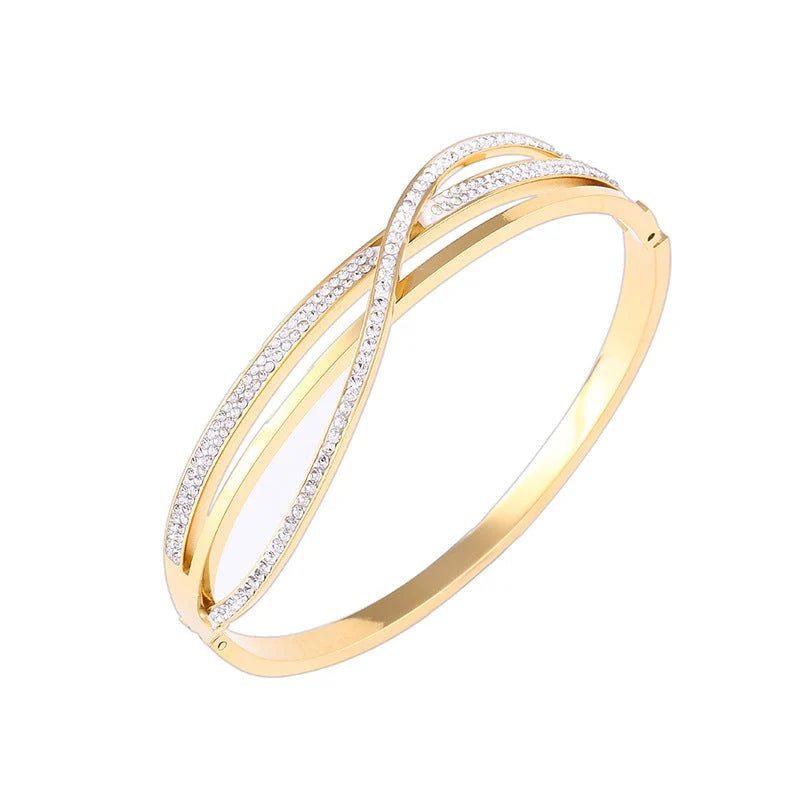 Geometric diamond-studded titanium steel bracelet with real gold plating