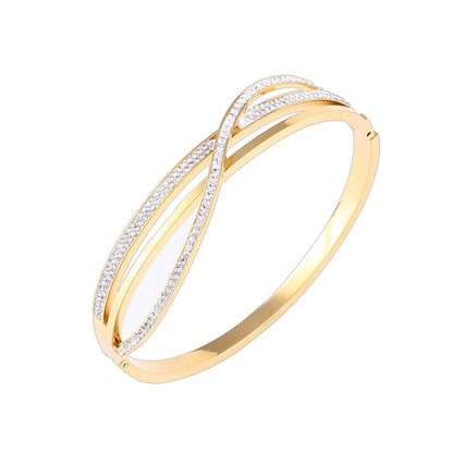 Geometric diamond-studded titanium steel bracelet with real gold plating