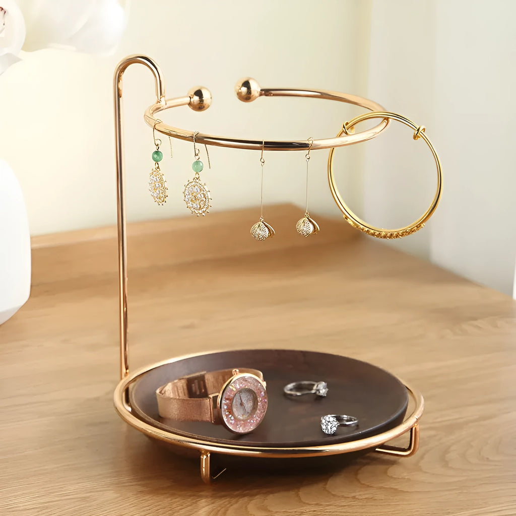 Walnut solid wood key and jewellery hanger storage tray on a wall