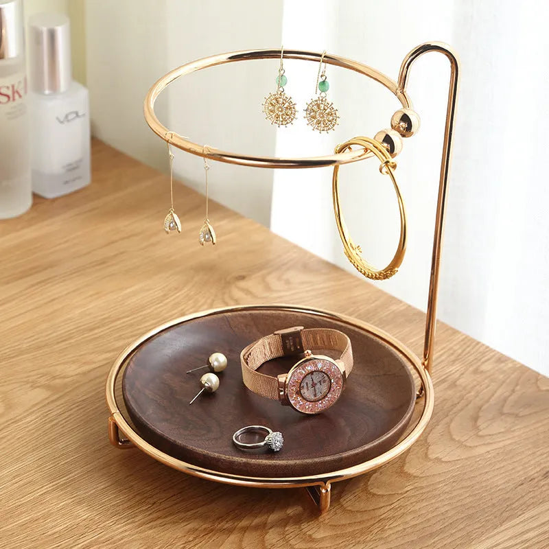 Walnut solid wood key and jewellery hanger storage tray on a wall