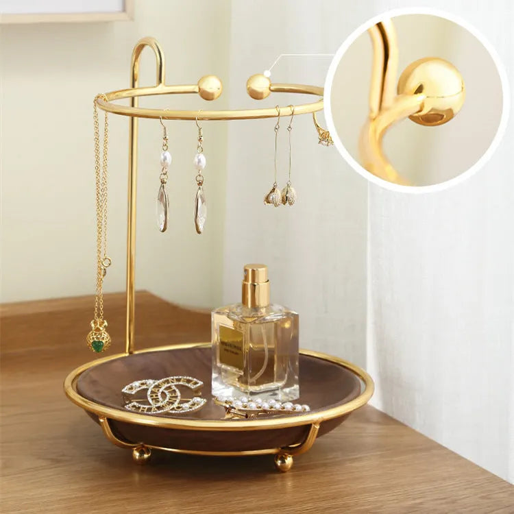 Walnut solid wood key and jewellery hanger storage tray on a wall
