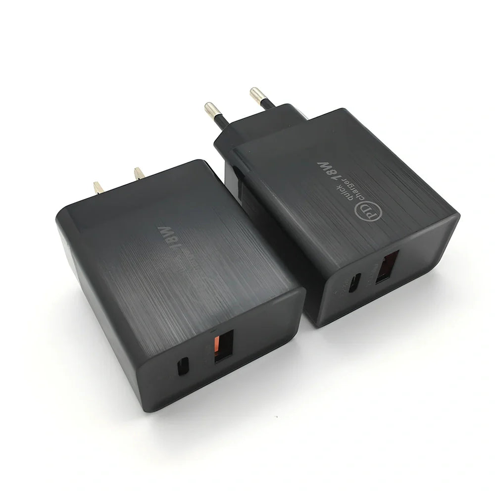 White 18W USB-C PD fast charger with US plug, compact adapter for smartphones and tablets