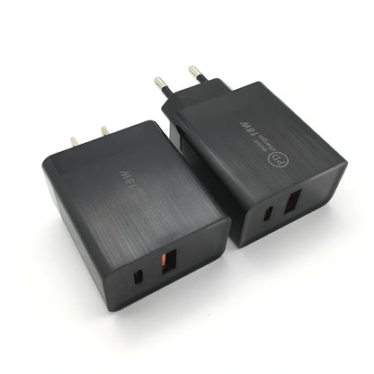 White 18W USB-C PD fast charger with US plug, compact adapter for smartphones and tablets