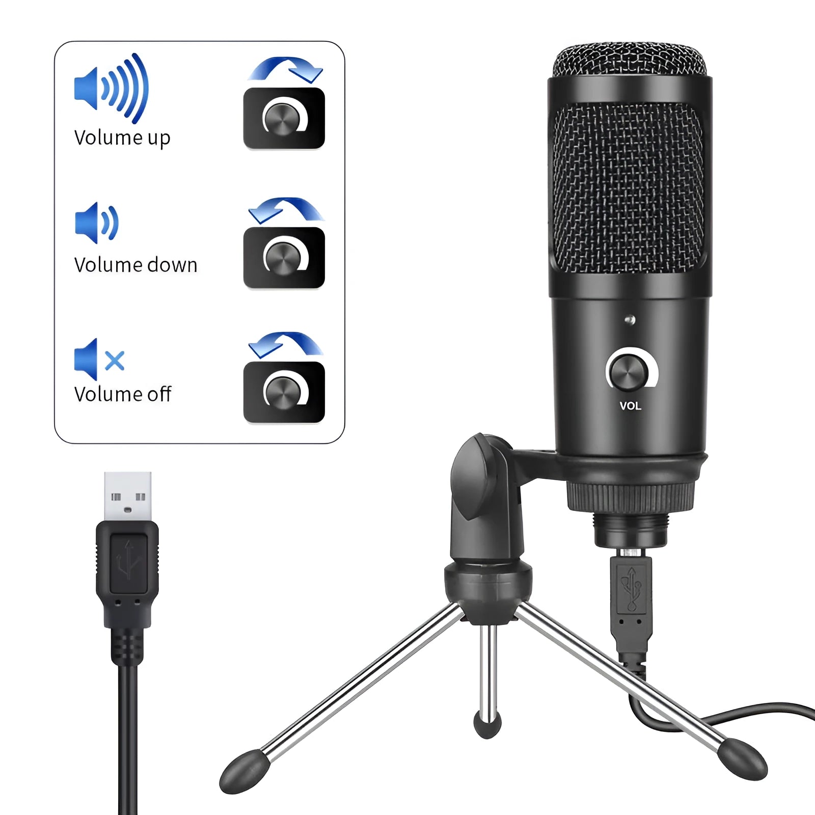 Black Zhongtong AK-6 USB condenser microphone with a heart-shaped polar pattern on a bracket.