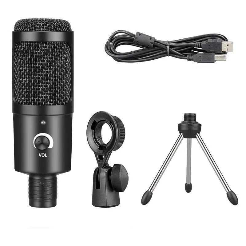 Black Zhongtong AK-6 USB condenser microphone with a heart-shaped polar pattern on a bracket.