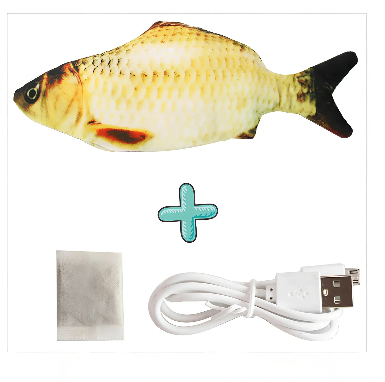 Electric flopping fish cat toy in clownfish design, 30cm long, USB rechargeable with touch sensor for play activation