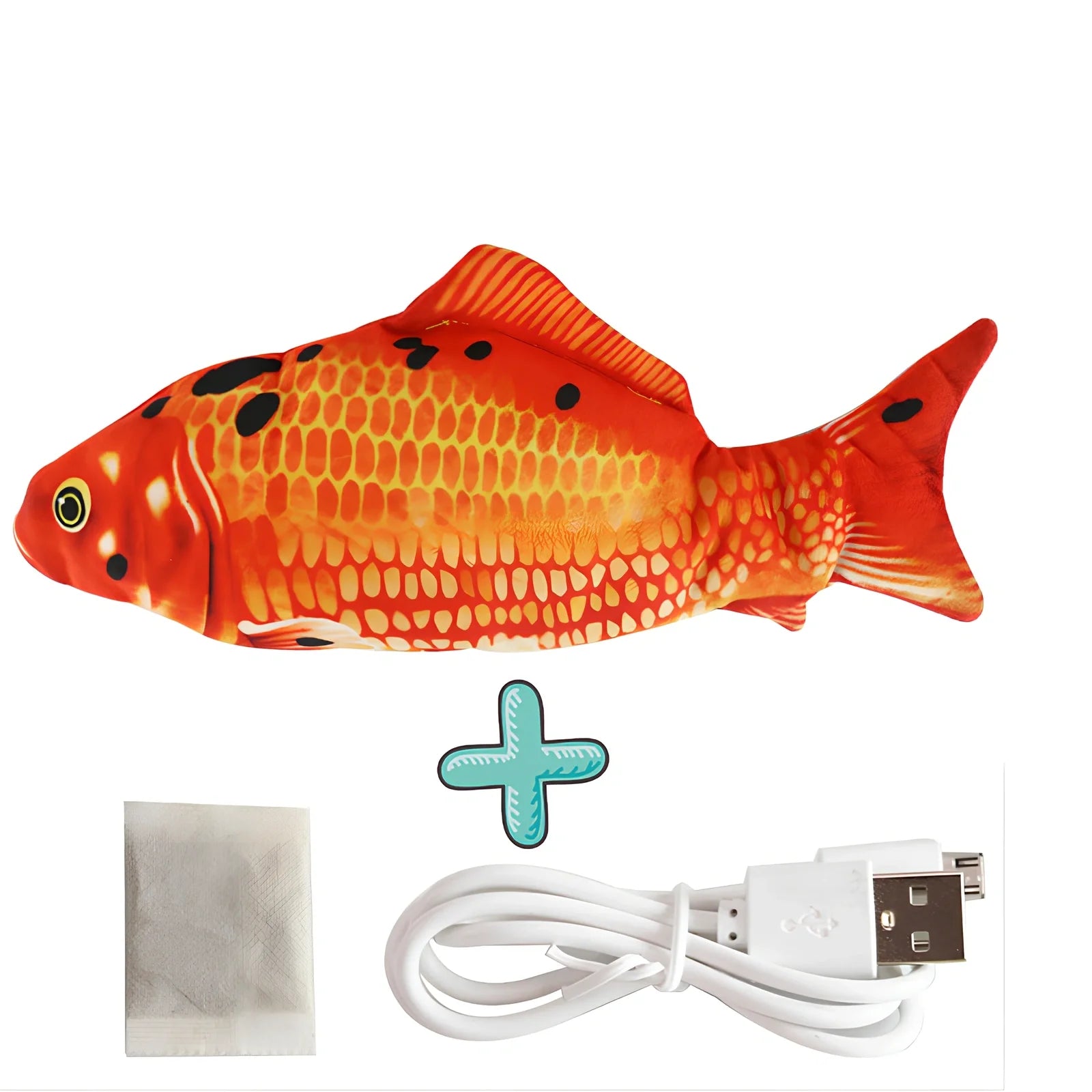 Electric flopping fish cat toy in clownfish design, 30cm long, USB rechargeable with touch sensor for play activation