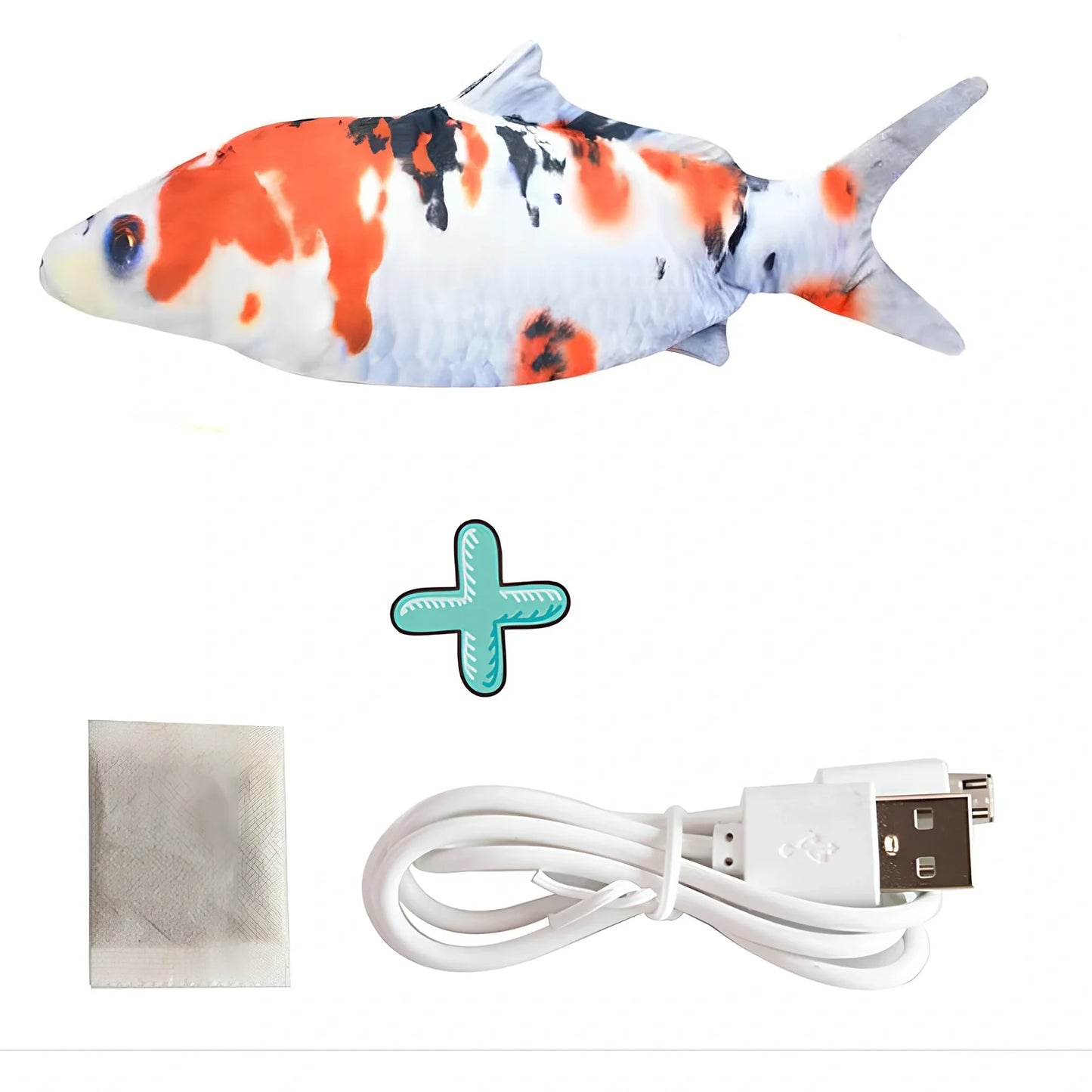 Electric flopping fish cat toy in clownfish design, 30cm long, USB rechargeable with touch sensor for play activation