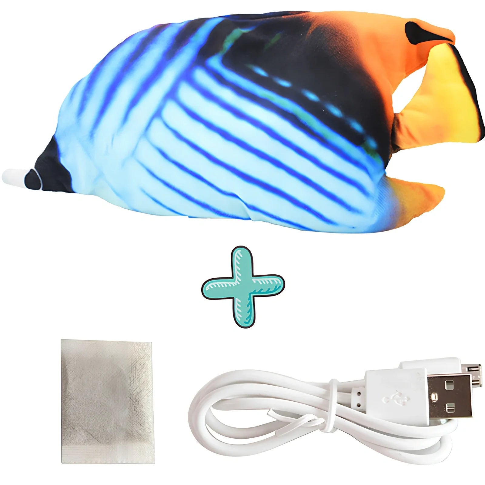 Electric flopping fish cat toy in clownfish design, 30cm long, USB rechargeable with touch sensor for play activation