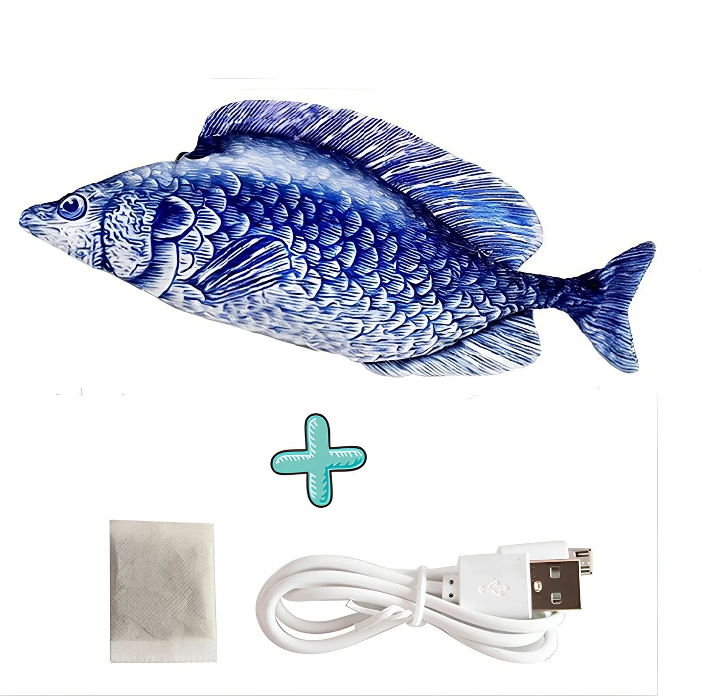 Electric flopping fish cat toy in clownfish design, 30cm long, USB rechargeable with touch sensor for play activation