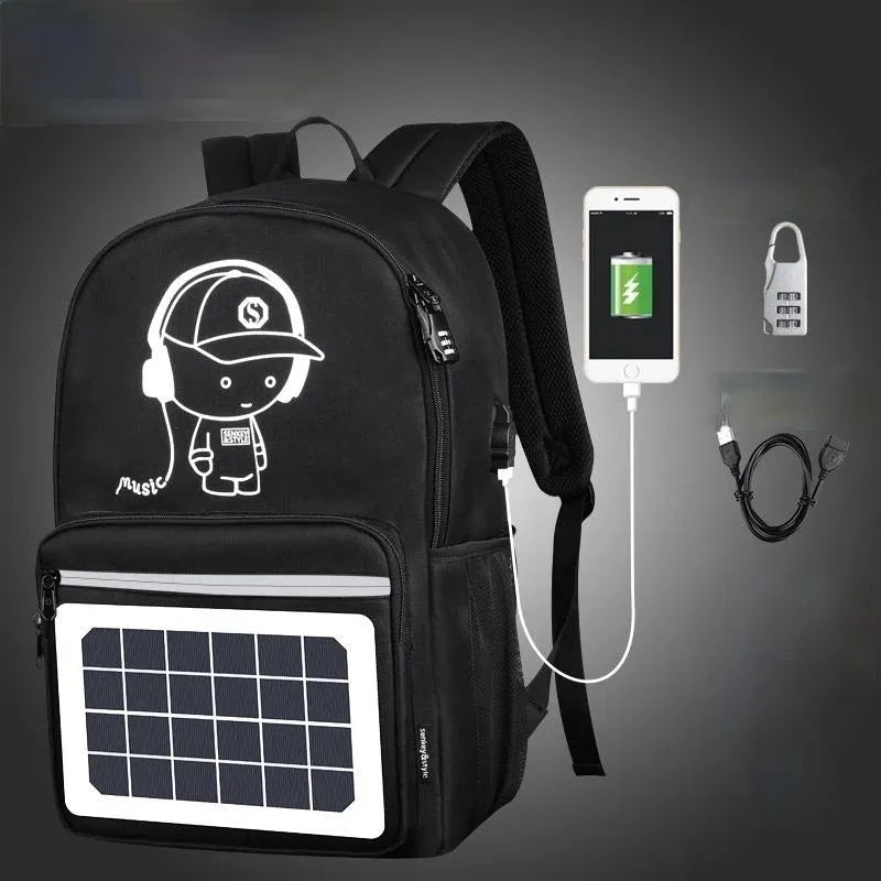 Solar powered backpack with monocrystalline panel, Oxford cloth, waterproof, 20-35L capacity, multiple pockets