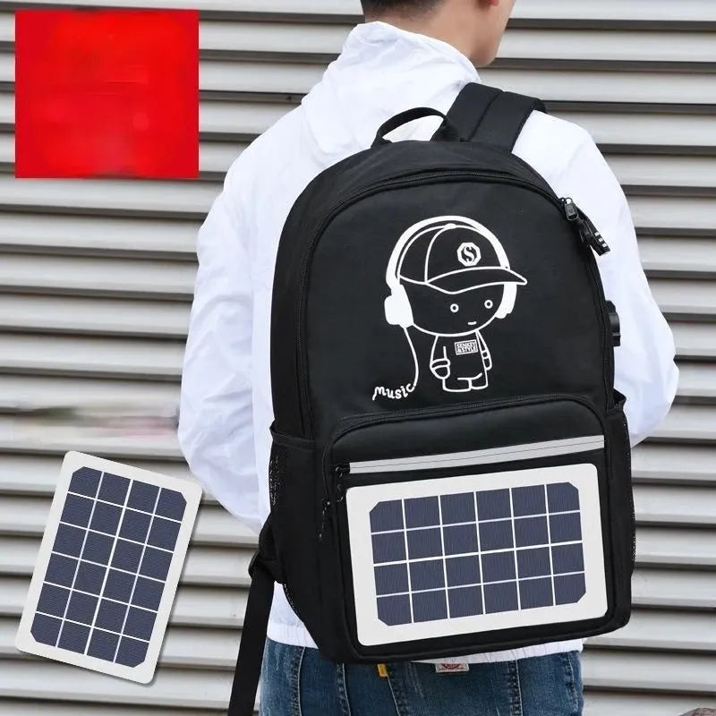 Solar powered backpack with monocrystalline panel, Oxford cloth, waterproof, 20-35L capacity, multiple pockets
