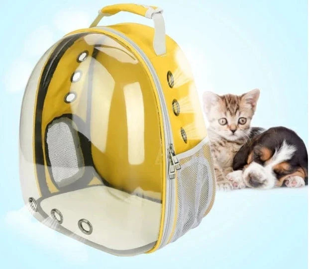 Transparent Pet Space Bag for cats, featuring a clear view and breathable design
