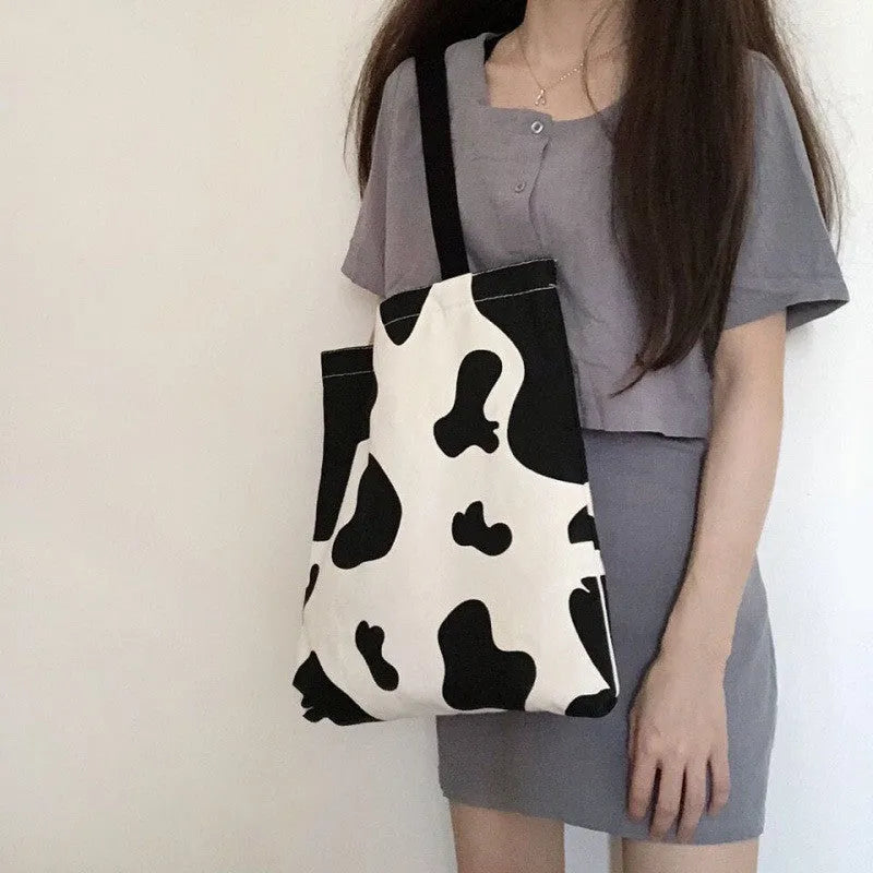 Canvas tote bag for women with printed urban simplicity pattern and zipper buckle closure