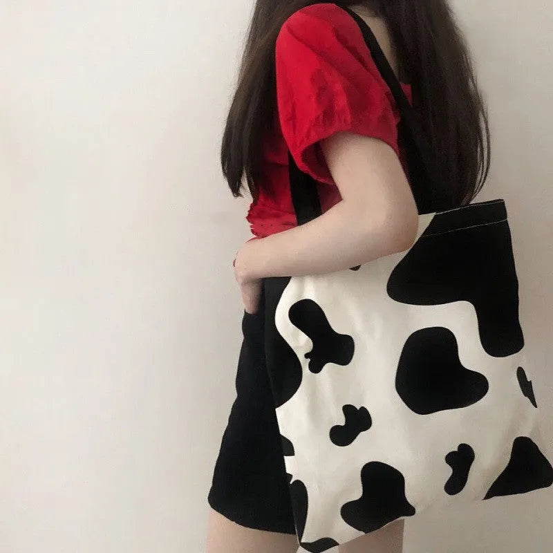 Canvas tote bag for women with printed urban simplicity pattern and zipper buckle closure