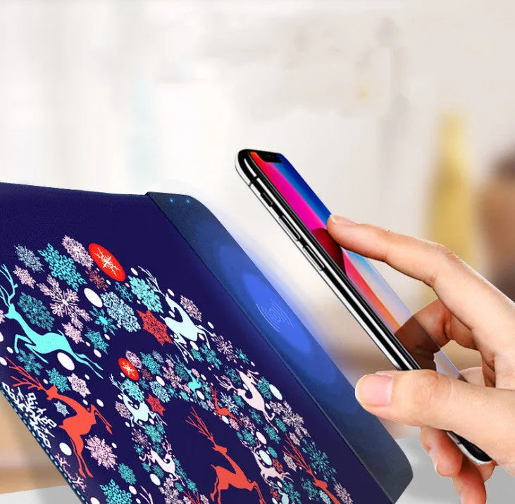 Colourful cartoon wireless charging mouse pad with RGB lighting showing 298mm length