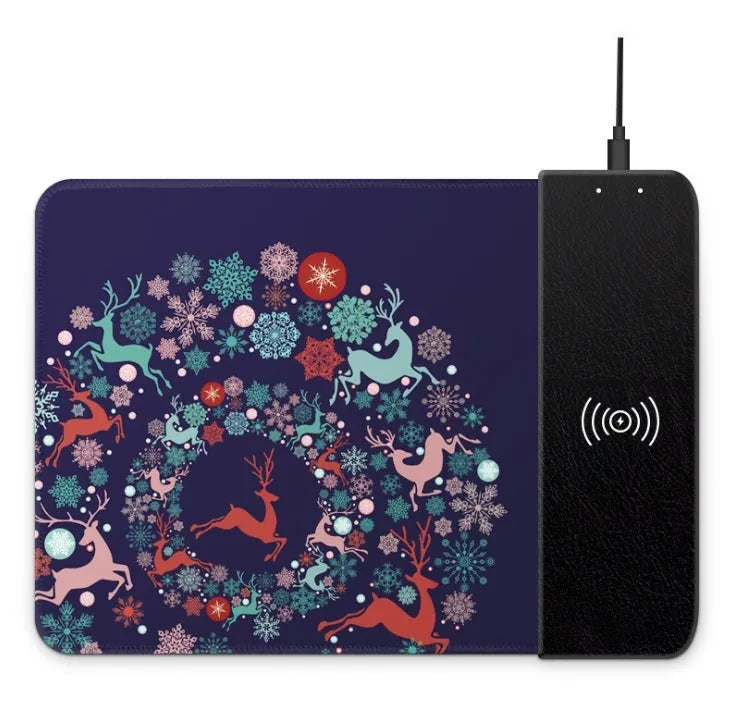 Colourful cartoon wireless charging mouse pad with RGB lighting showing 298mm length