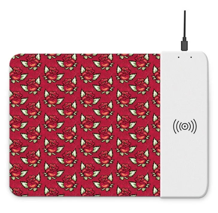 Colourful cartoon wireless charging mouse pad with RGB lighting showing 298mm length