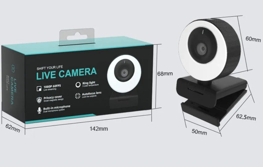 Black USB webcam with magnetic privacy cover on a 1.7m cable for 1080p video