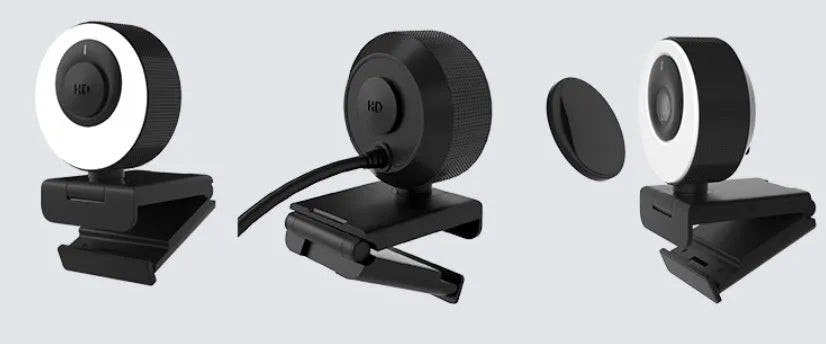 Black USB webcam with magnetic privacy cover on a 1.7m cable for 1080p video