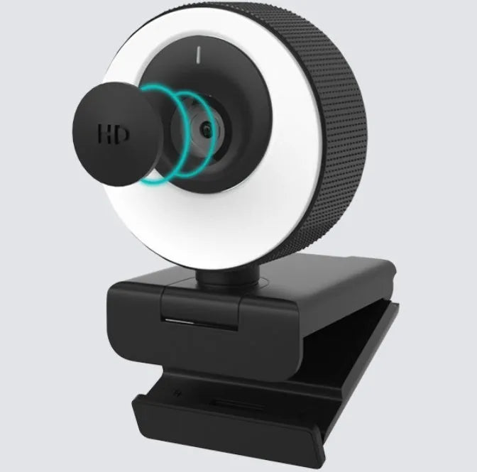 Black USB webcam with magnetic privacy cover on a 1.7m cable for 1080p video