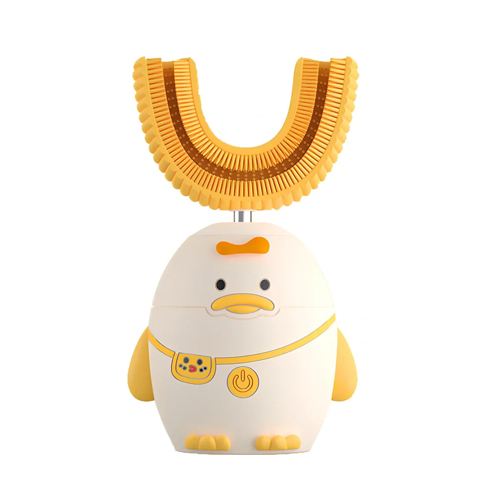 Pink cat patterned kids electric toothbrush with ultrasonic swing head, USB charging base, sized for ages 2-6