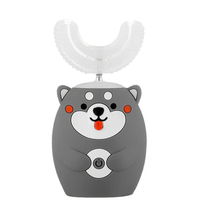 Pink cat patterned kids electric toothbrush with ultrasonic swing head, USB charging base, sized for ages 2-6