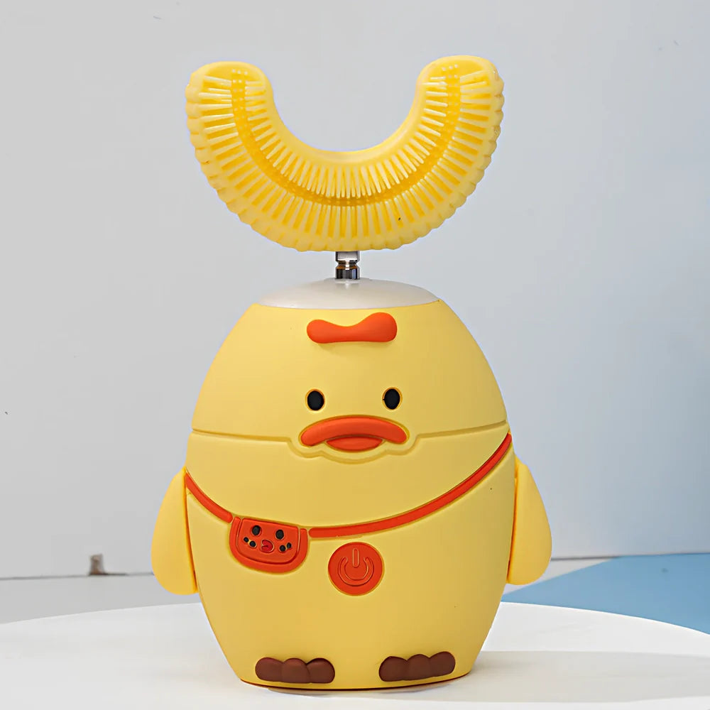 Pink cat patterned kids electric toothbrush with ultrasonic swing head, USB charging base, sized for ages 2-6