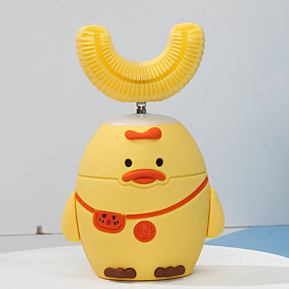 Pink cat patterned kids electric toothbrush with ultrasonic swing head, USB charging base, sized for ages 2-6