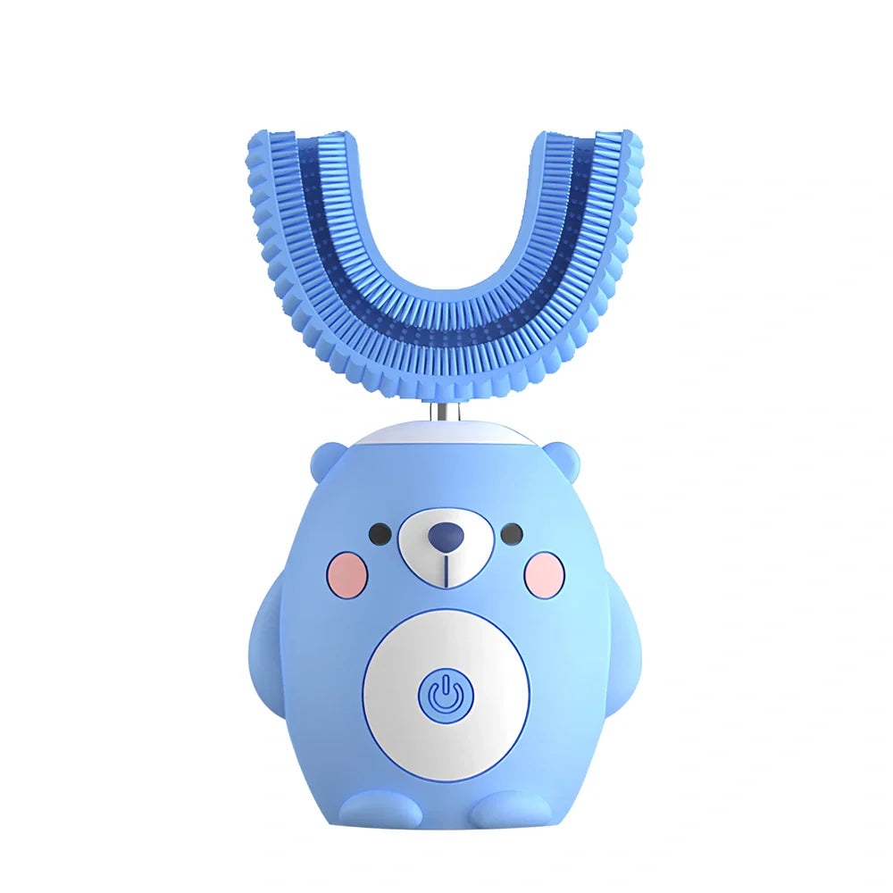 Pink cat patterned kids electric toothbrush with ultrasonic swing head, USB charging base, sized for ages 2-6