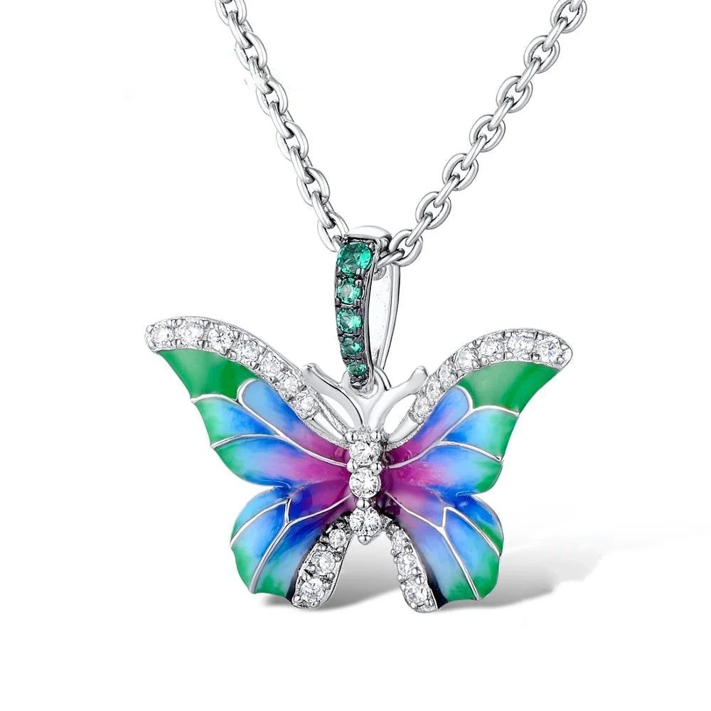 Colorful epoxy butterfly ring enamel paint set with copper base and silver pendant