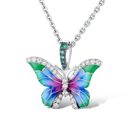 Colorful epoxy butterfly ring enamel paint set with copper base and silver pendant