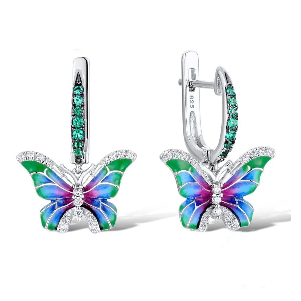 Colorful epoxy butterfly ring enamel paint set with copper base and silver pendant
