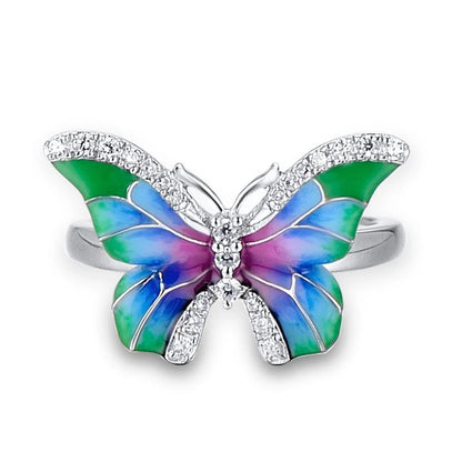 Colorful epoxy butterfly ring enamel paint set with copper base and silver pendant