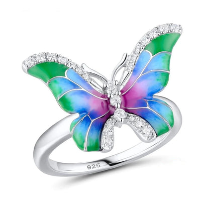 Colorful epoxy butterfly ring enamel paint set with copper base and silver pendant