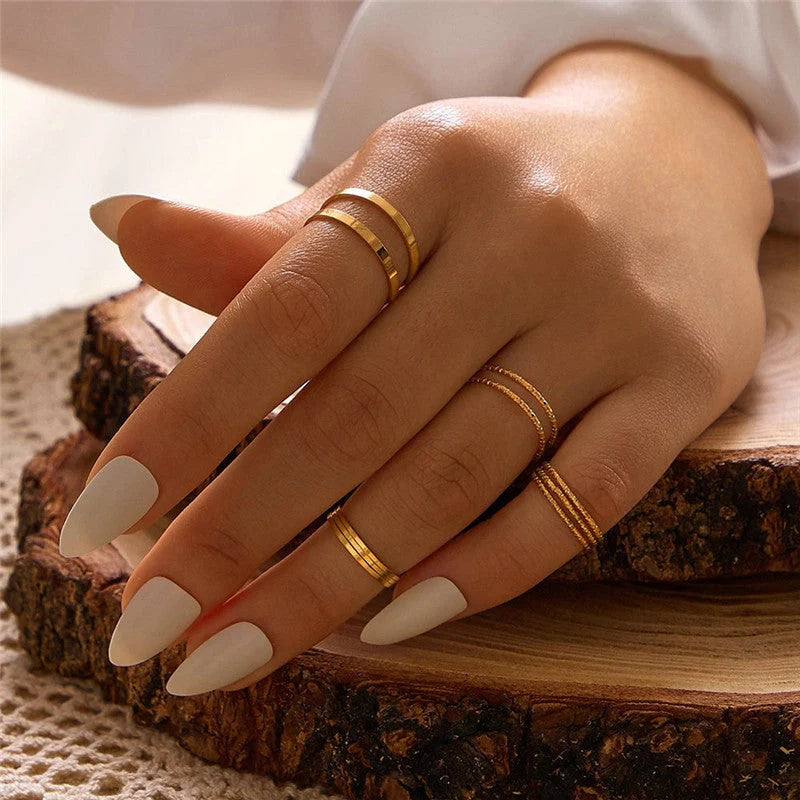 Bohemian Acrylic Silver Ring 10-piece Knuckle Ring Set with geometric design