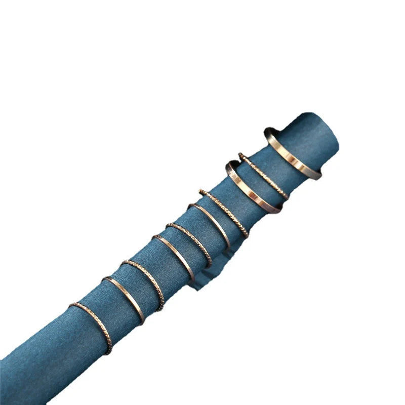 Bohemian Acrylic Silver Ring 10-piece Knuckle Ring Set with geometric design