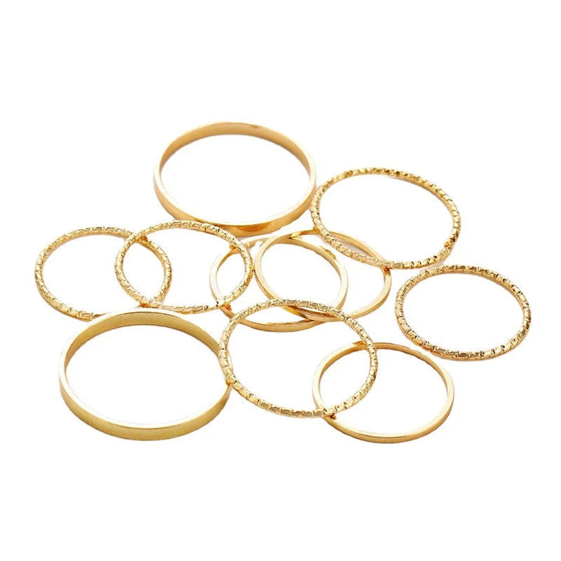 Bohemian Acrylic Silver Ring 10-piece Knuckle Ring Set with geometric design