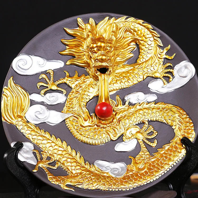 Ceramic backflow incense burner Yellow Golden Dragon Plate with downward smoke effect for aromatherapy