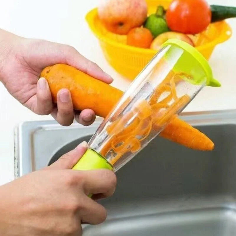 Stainless steel peeler with built-in rubbish bin for clean kitchen prep