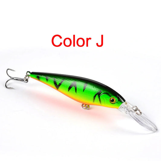 10 style minnow fishing lures with laser hard artificial bait and 3D eyes measuring 11.5cm length and 10.5g weight