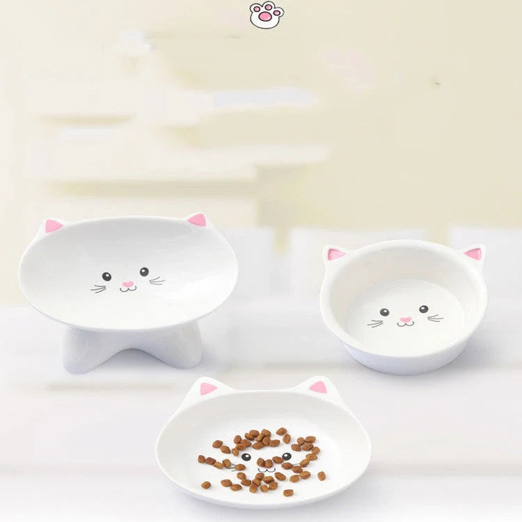 Ceramic small cat face shape pet food bowl, durable and easy to clean