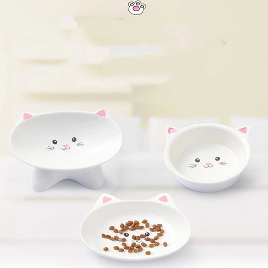Ceramic small cat face shape pet food bowl, durable and easy to clean