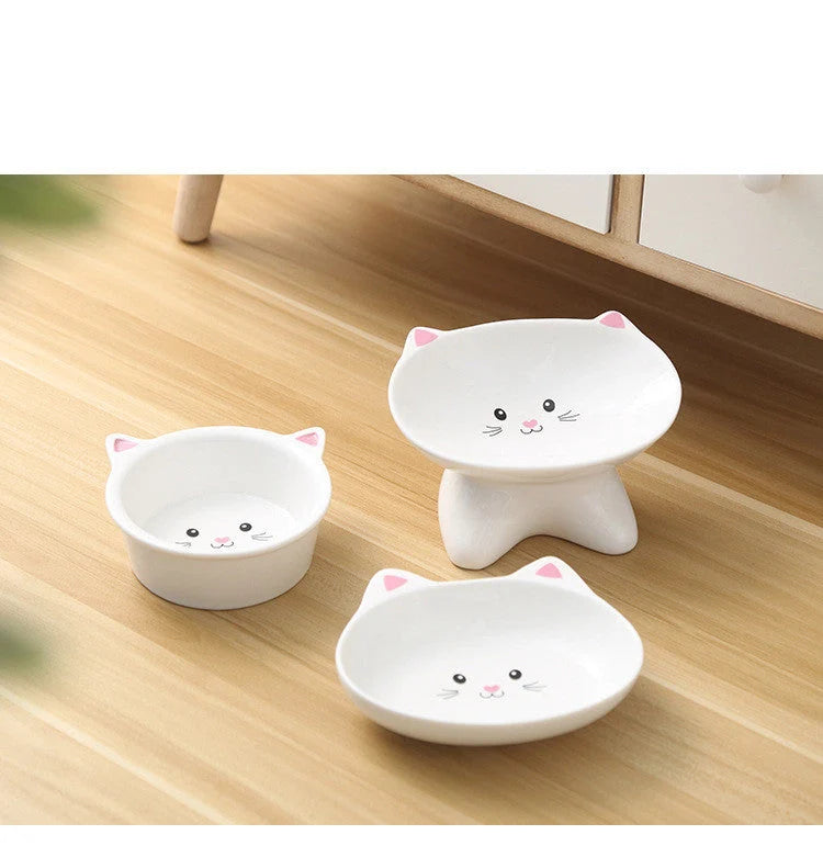 Ceramic small cat face shape pet food bowl, durable and easy to clean