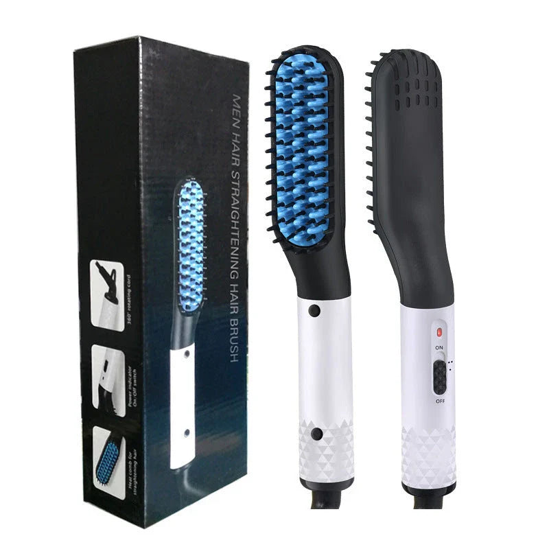 Versatile hair straightener brush with MCH heating technology, ceramic teeth, and two temperature settings for the modern Kiwi man