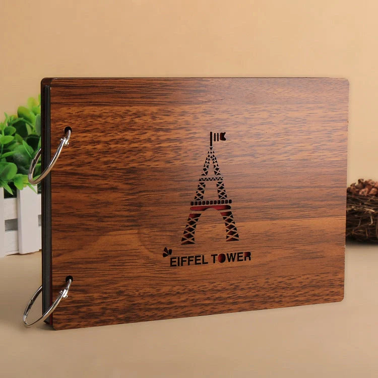 Handmade 8-inch wood cover photo album with customisable styles for memory keeping