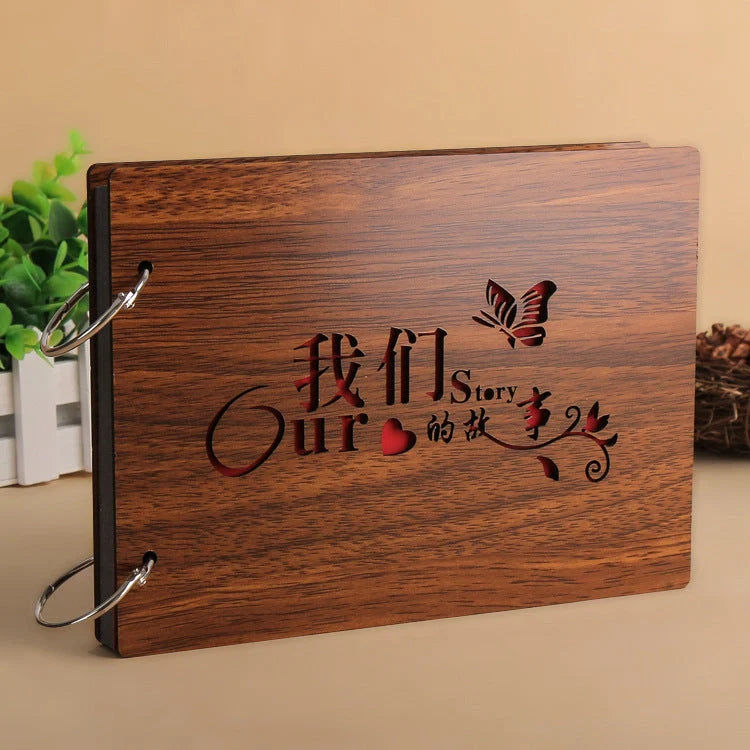 Handmade 8-inch wood cover photo album with customisable styles for memory keeping